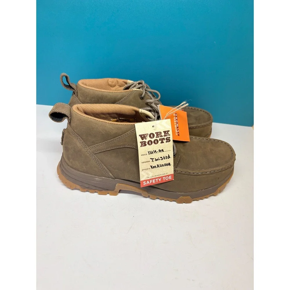 Twisted X Mens 11.5M Brown Saddle Leather 4in Moc Nano Toe Chukka Work Boots